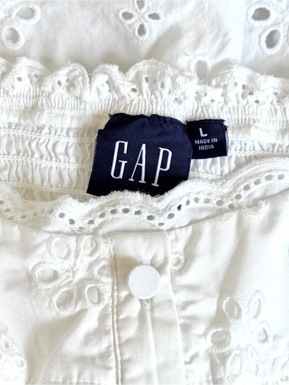 GAP White Eyelet Corset Peplum Top Lace Trim L - Picture 3 of 5